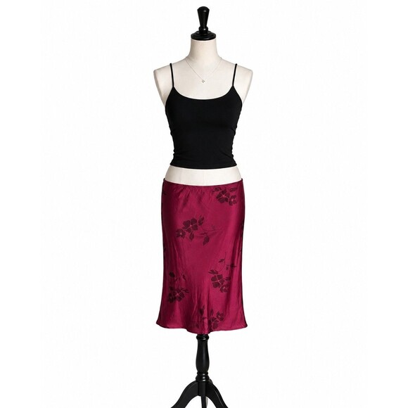 Esprit Dresses & Skirts - Vintage Espirit Silk Skirt Berry Red Floral Dainty Sequins Vtg Size 5/6 90s Y2K